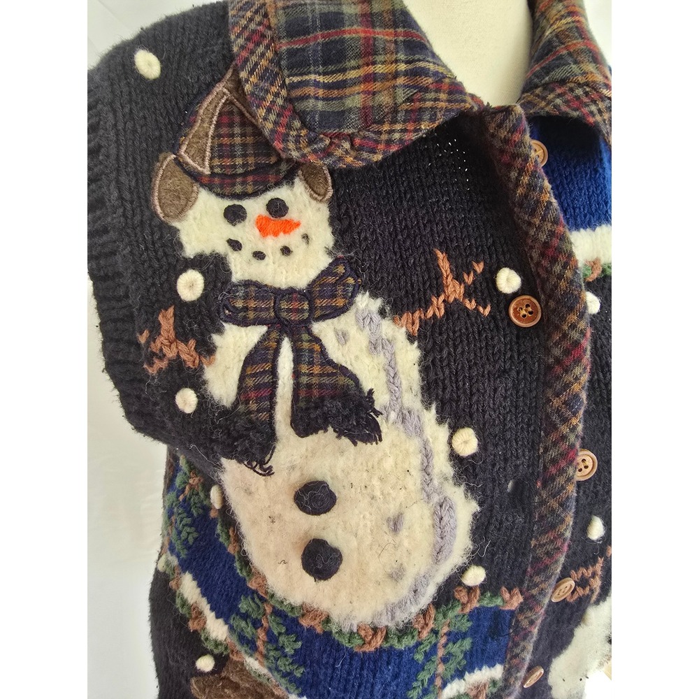 Vintage Belle Pointe Womens Vest Snowman Plaid Christmas Applique Button Front M - Picture 3 of 7